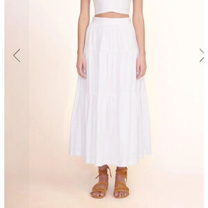 NWT Staud White Tiered Poplin Maxi Sea Skirt Side Zip Size 12 Boho